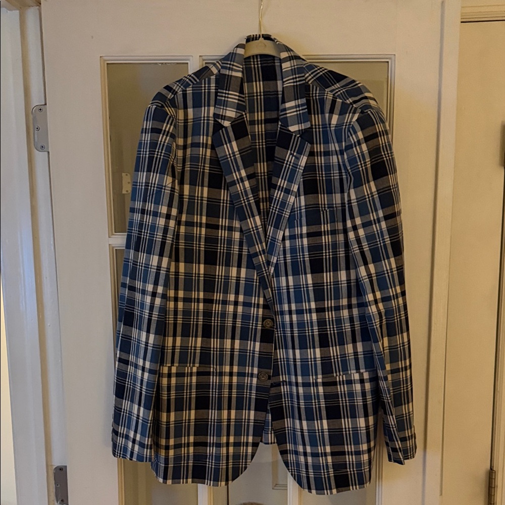 Blue and White Plaid Blazer